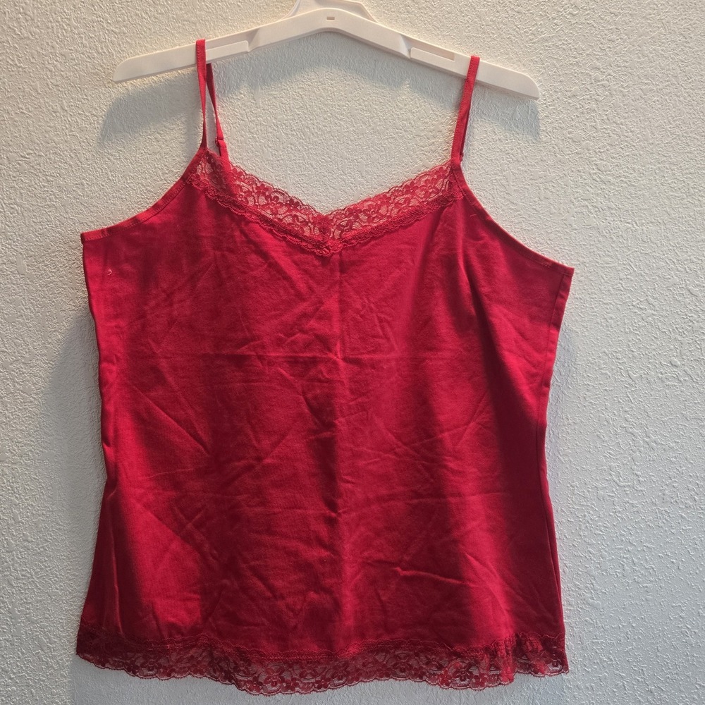 Christopher & Banks Lace Trim Camisole Lot XL Red Purple Cotton Stretch